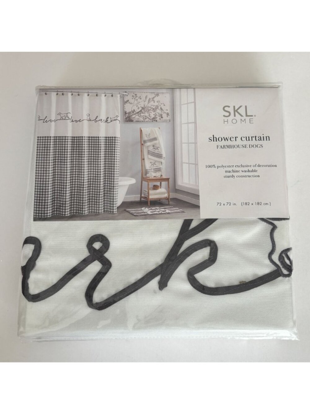 SKL Home Shower Curtain Farmhouse Dogs Black White Gingham 72x 72 Bathroom Decor - Picture 12 of 13